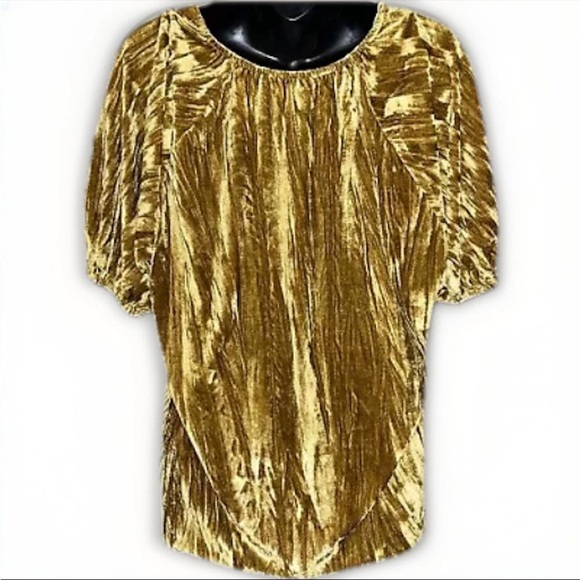Maurices Dark Gold Crushed Velvet Balloon Sleeve Button Accent Blouse Size M - Picture 3 of 8